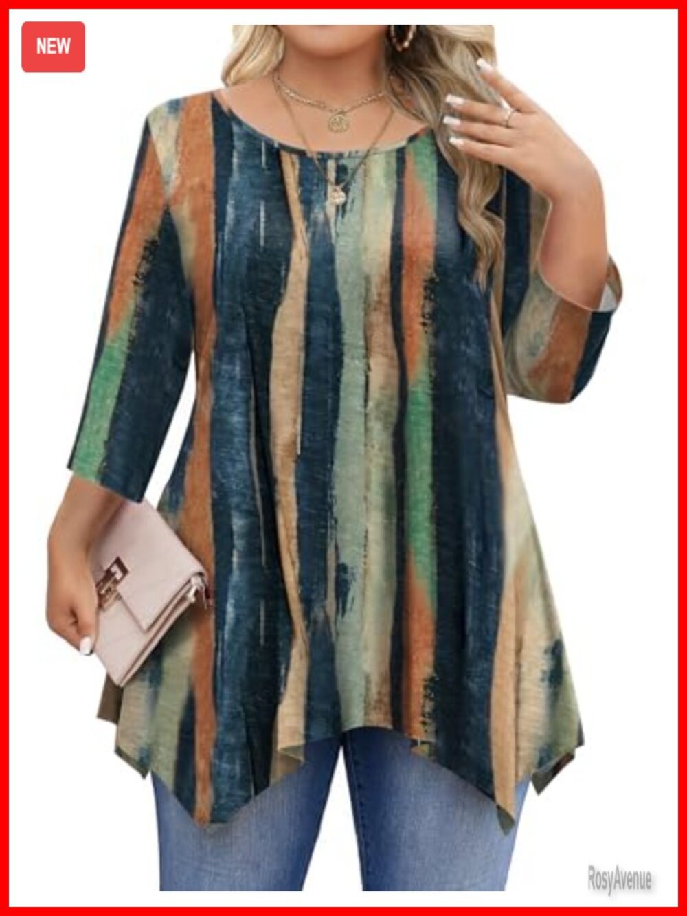 Plus Size 3/4 Sleeve Tunic Top Flowy Hem with Leggings